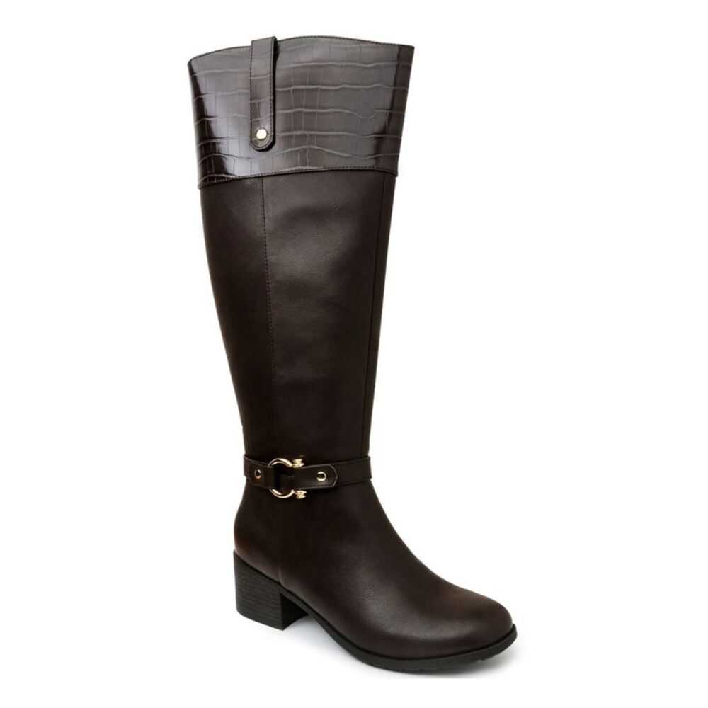 KAREN SCOTT Womens Brown Vickyy Round Toe Block Heel Zip-Up Riding Boot 5.5 M